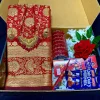 লাল কাতান শাড়ি।
