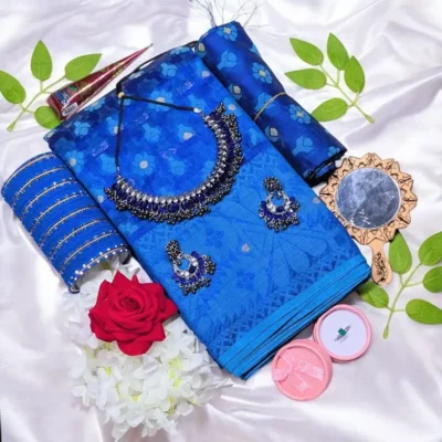 Blue jamdani Saree combo. gift package.