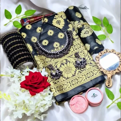 Black saree gift packag. টাঙ্গাইলের কাতান শাড়ি