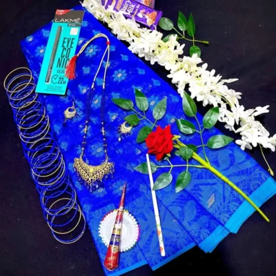 ব্লু জামদানী হাফসিল্ক শাড়ি কম্বো প্যাকেজ ।(হাফসিল্কের বৈশিষ্ট্য পাতলা শাড়ি )